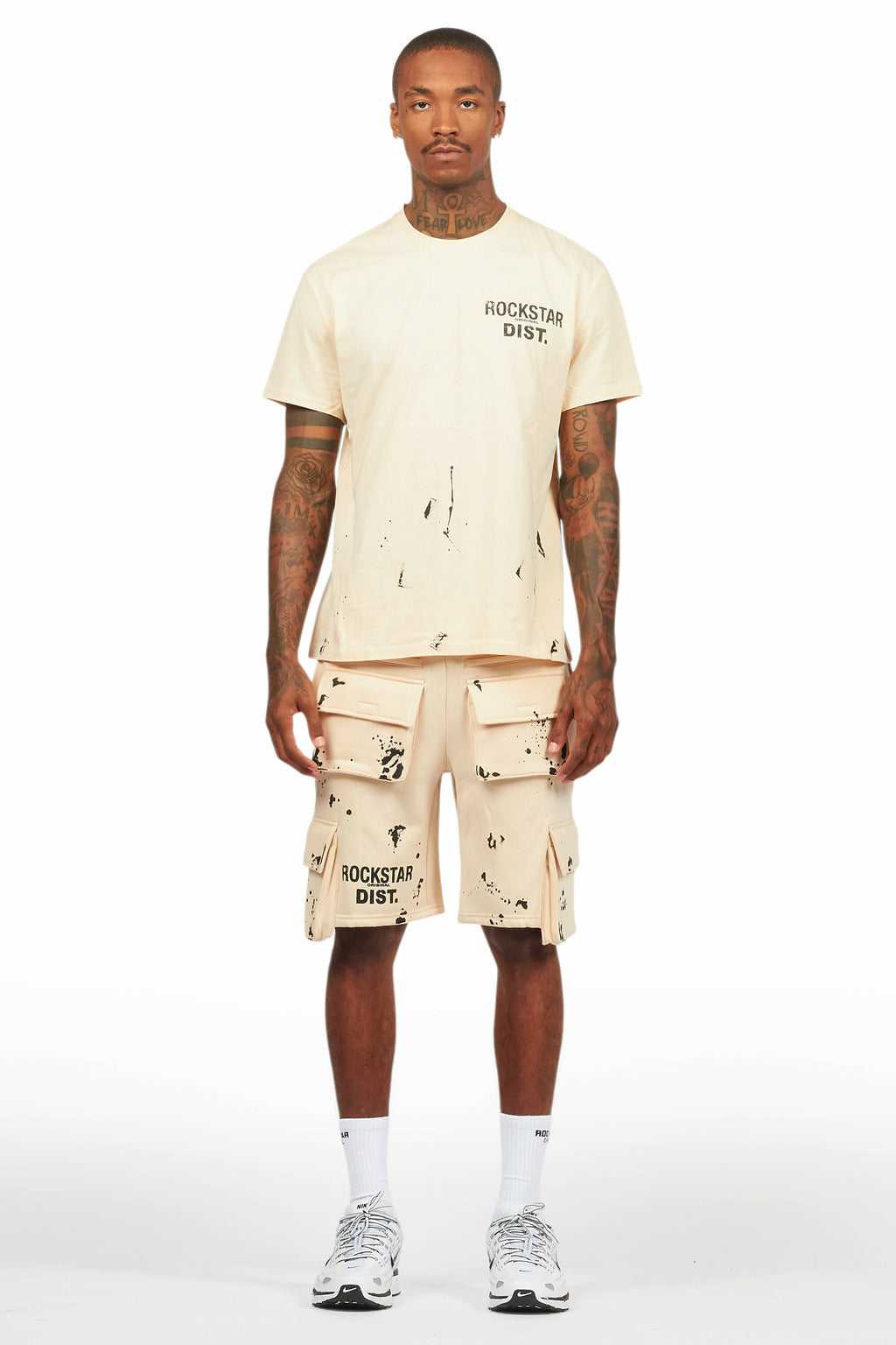 Raffer Beige/Black T-Shirt Cargo Shorts Set