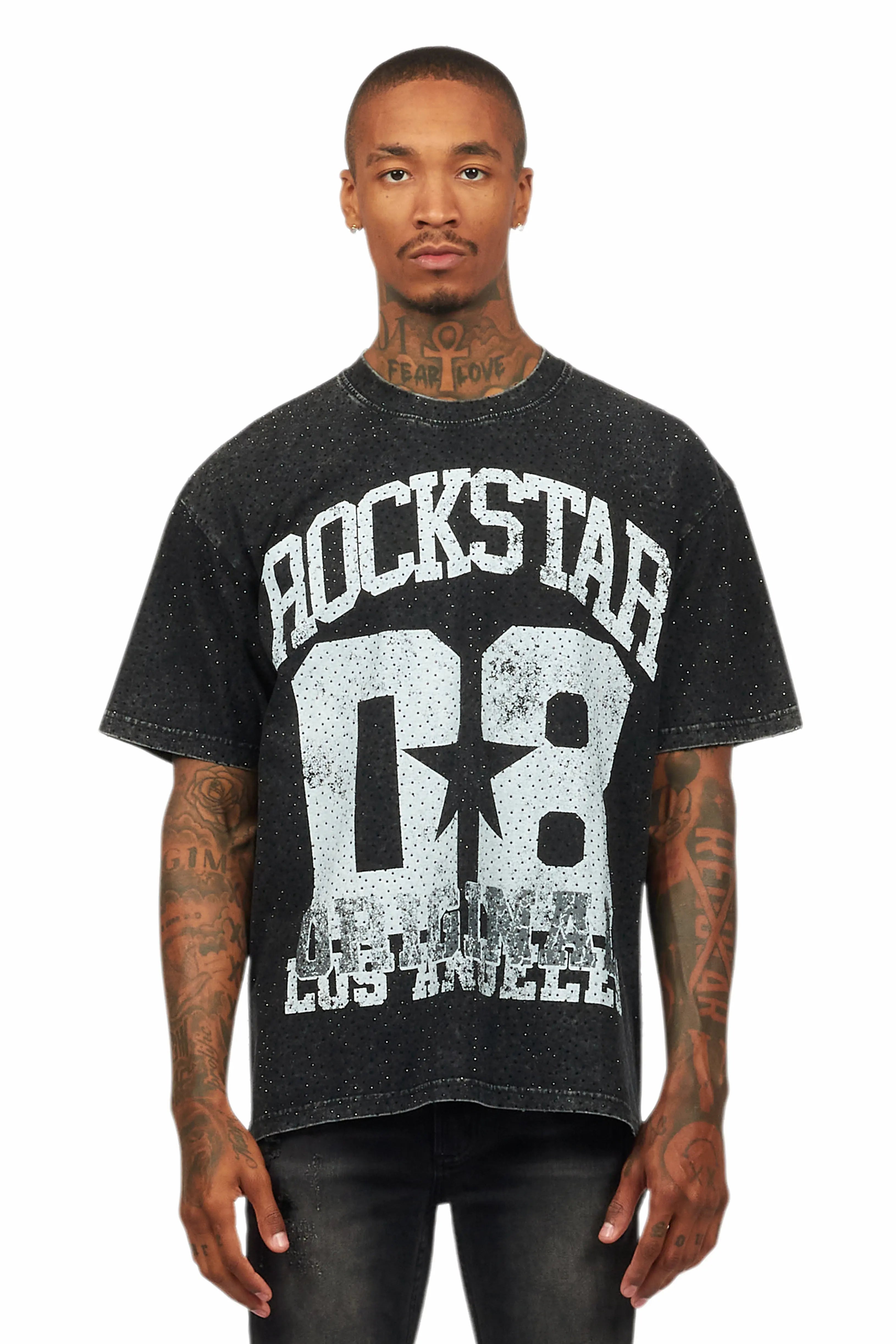 Flamur Black Graphic Rhinestone T-Shirt