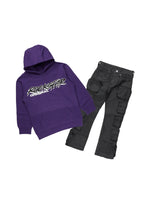 Boys Dekel Purple Hoodie/Stacked Flare Jean Set