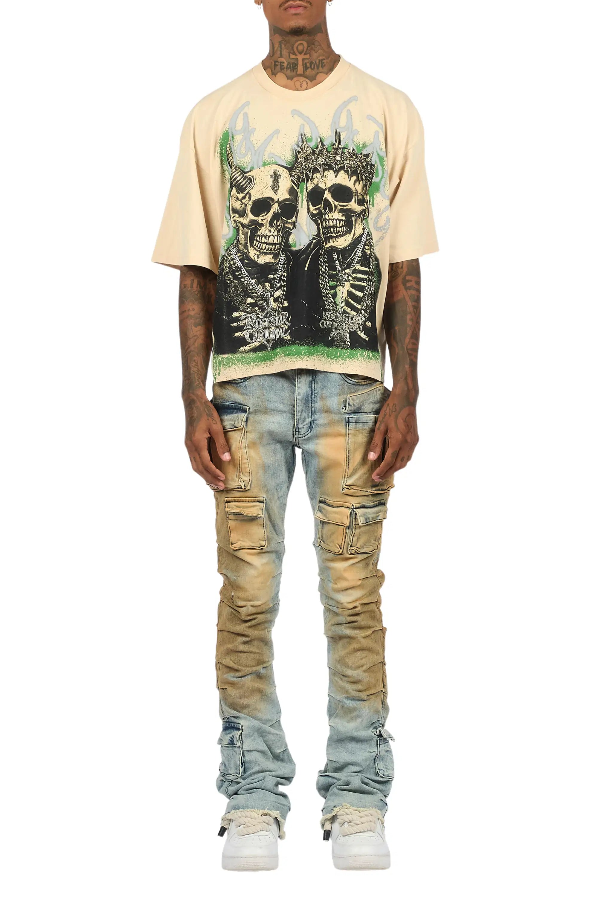 Gentry Dirty Blue Stacked Flare Jean