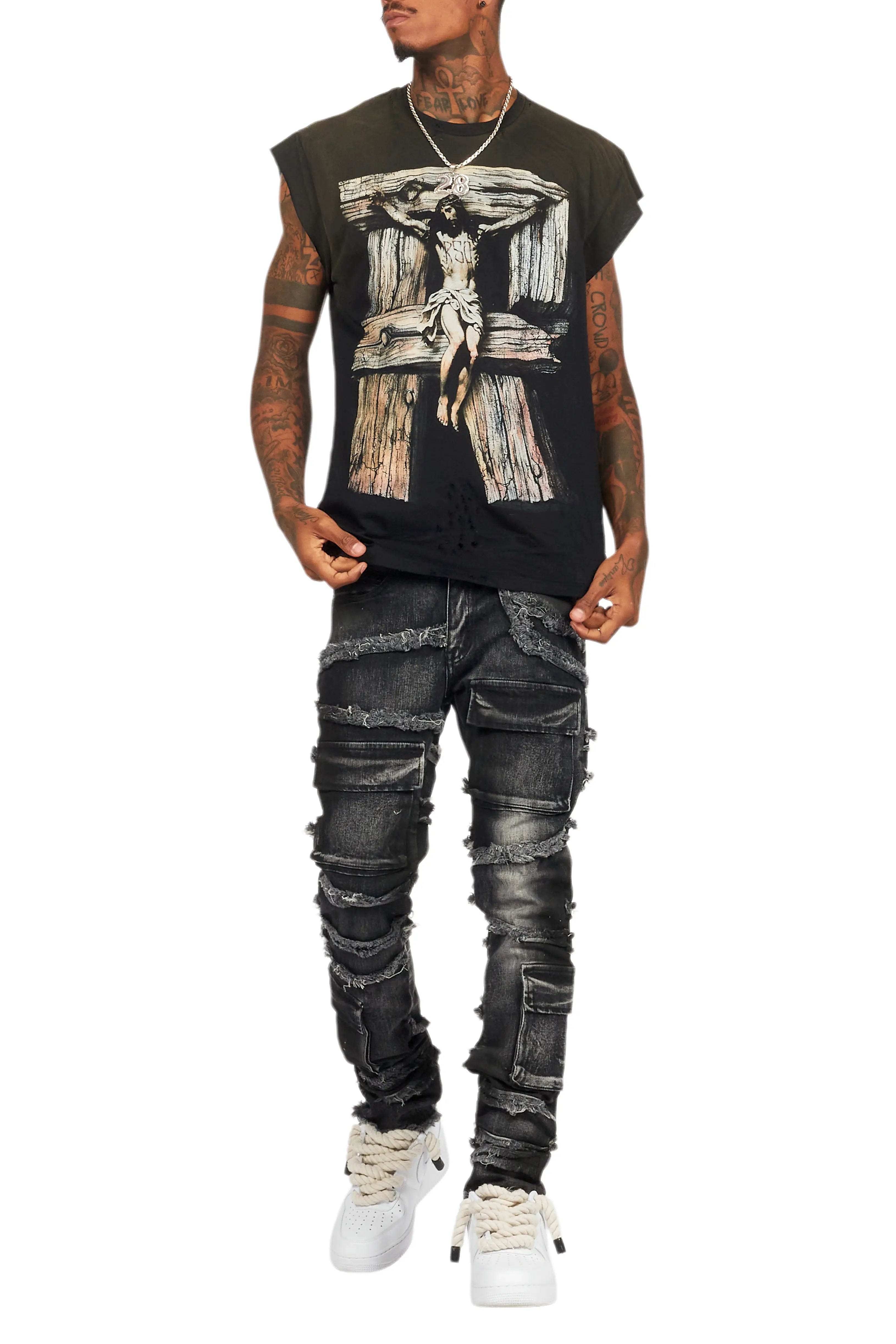 Netto Black Graphic Muscle T-Shirt