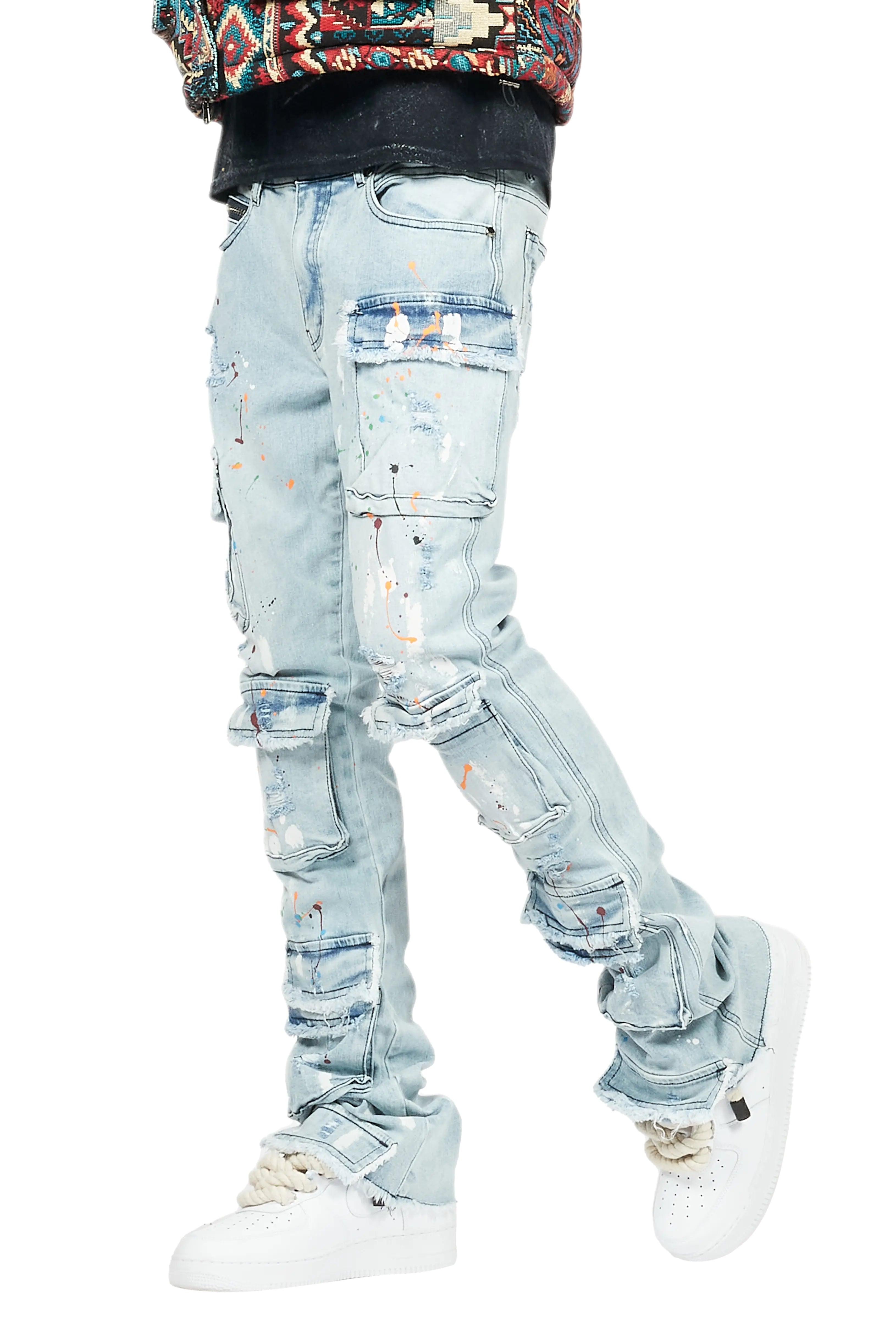 Orien Blue Painter Stacked Flare Jean