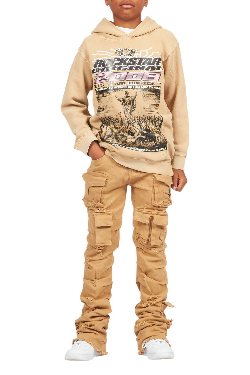 Boys Gentry Beige Stacked Flare Jean