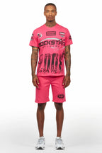 Amos Fuschia/Black Graphic T-Shirt Short Set