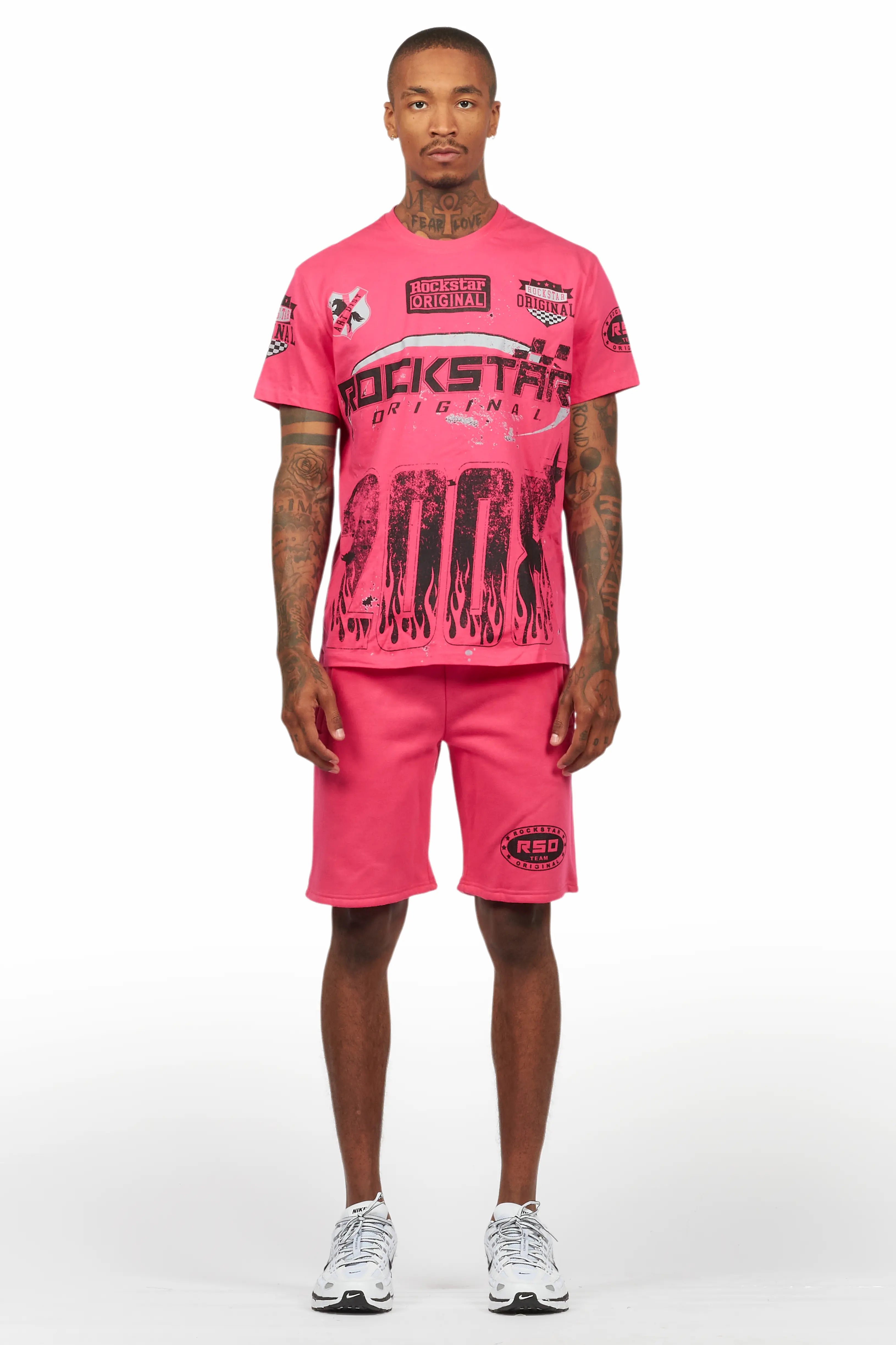 Amos Fuschia/Black Graphic T-Shirt Short Set