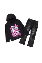 Girls Nahomy Black Hoodie/Slim Fit Jean Set