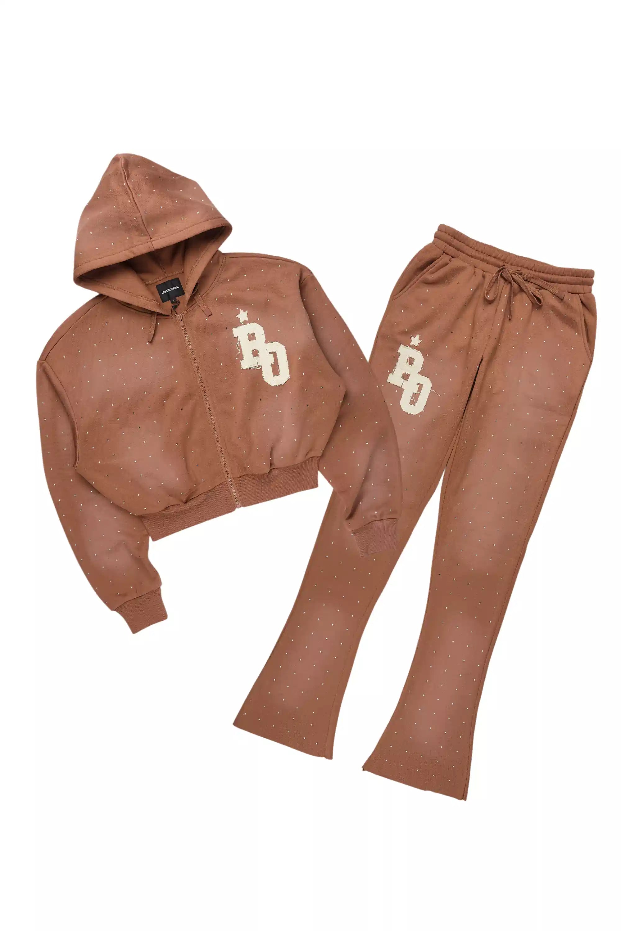 Tyona Mocha Rhinestone Stacked Flare Track Set