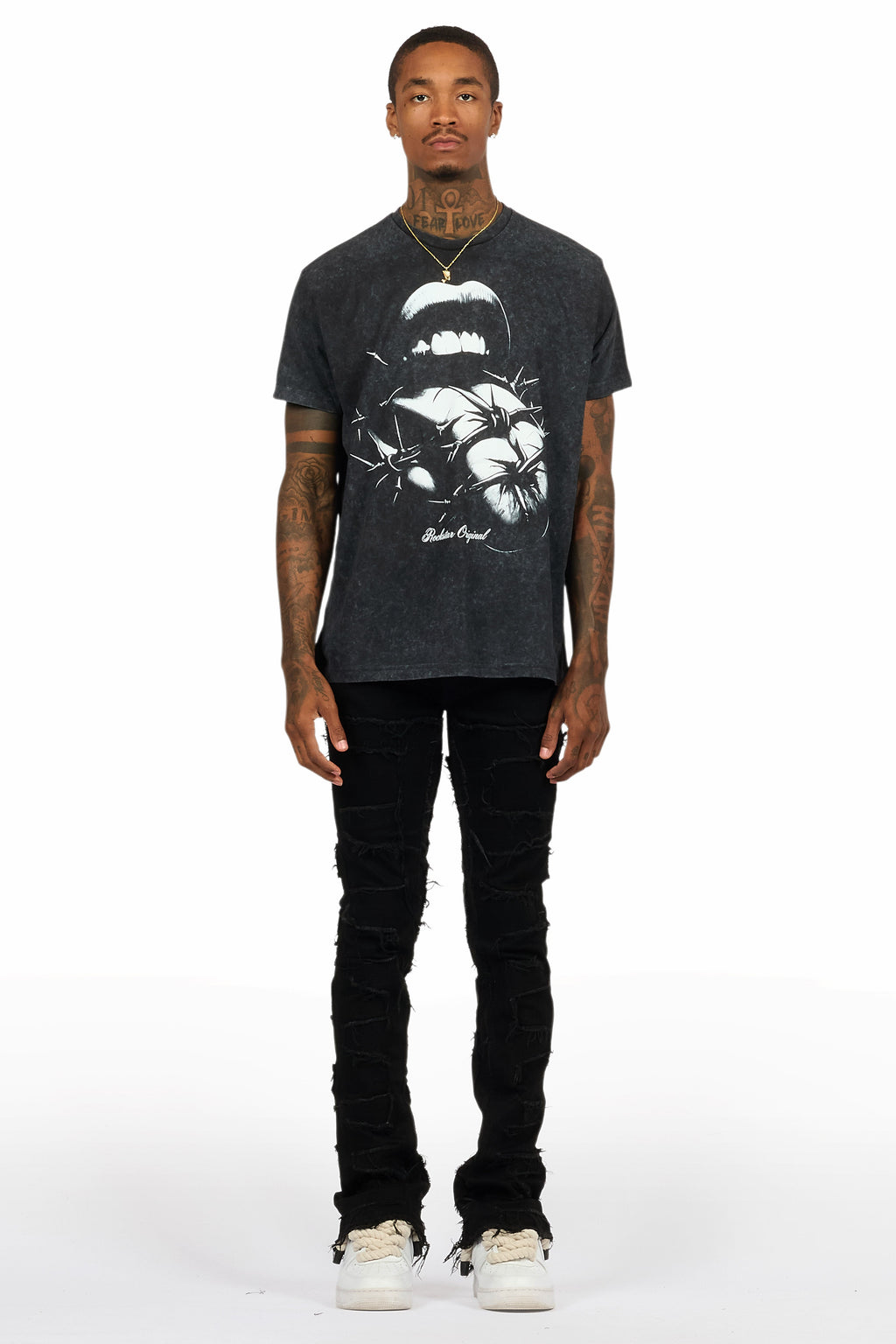 Schmear Vintage Black T-Shirt/Stacked Flare Jean Bundle