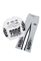 Amos White/Grey Double Layer T-Shirt/Stacked Baggy Pant Set