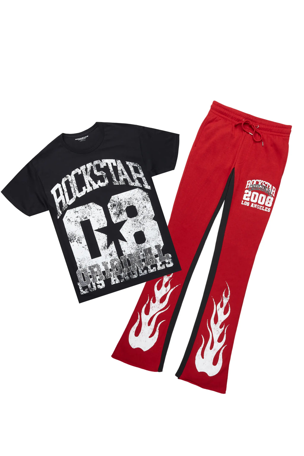 Edel Black/Burgundy T-Shirt/Stacked Baggy Track Pant Set