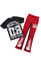 Edel Black/Burgundy T-Shirt/Stacked Baggy Track Pant Set