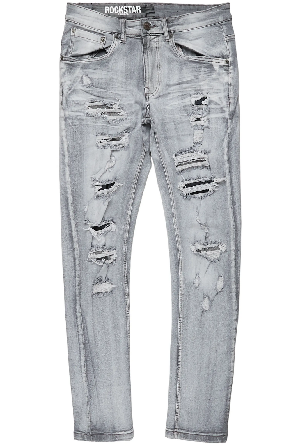 Gaines Light Grey Ripped Slim Straight Jean