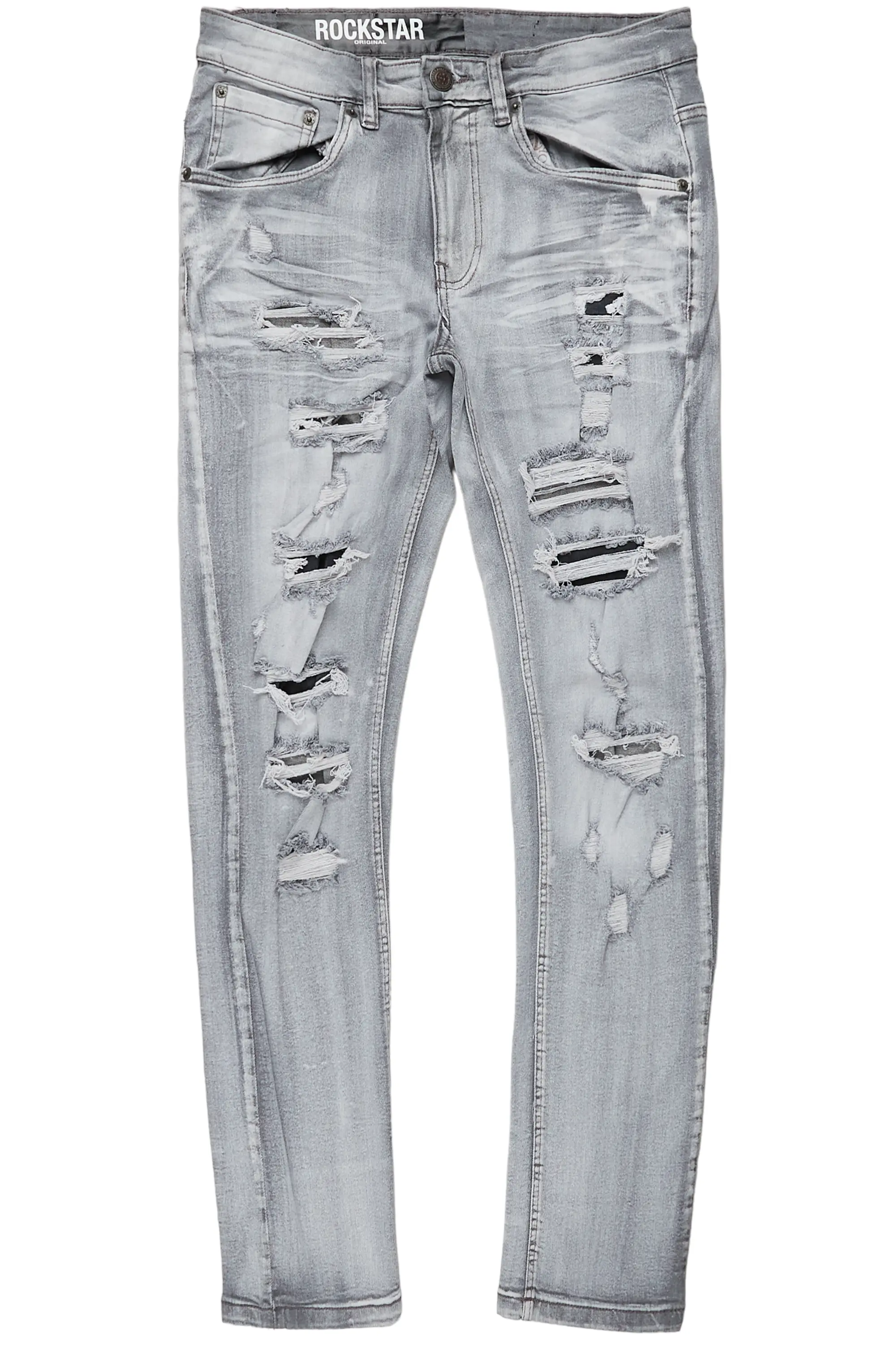 Gaines Light Grey Ripped Slim Straight Jean