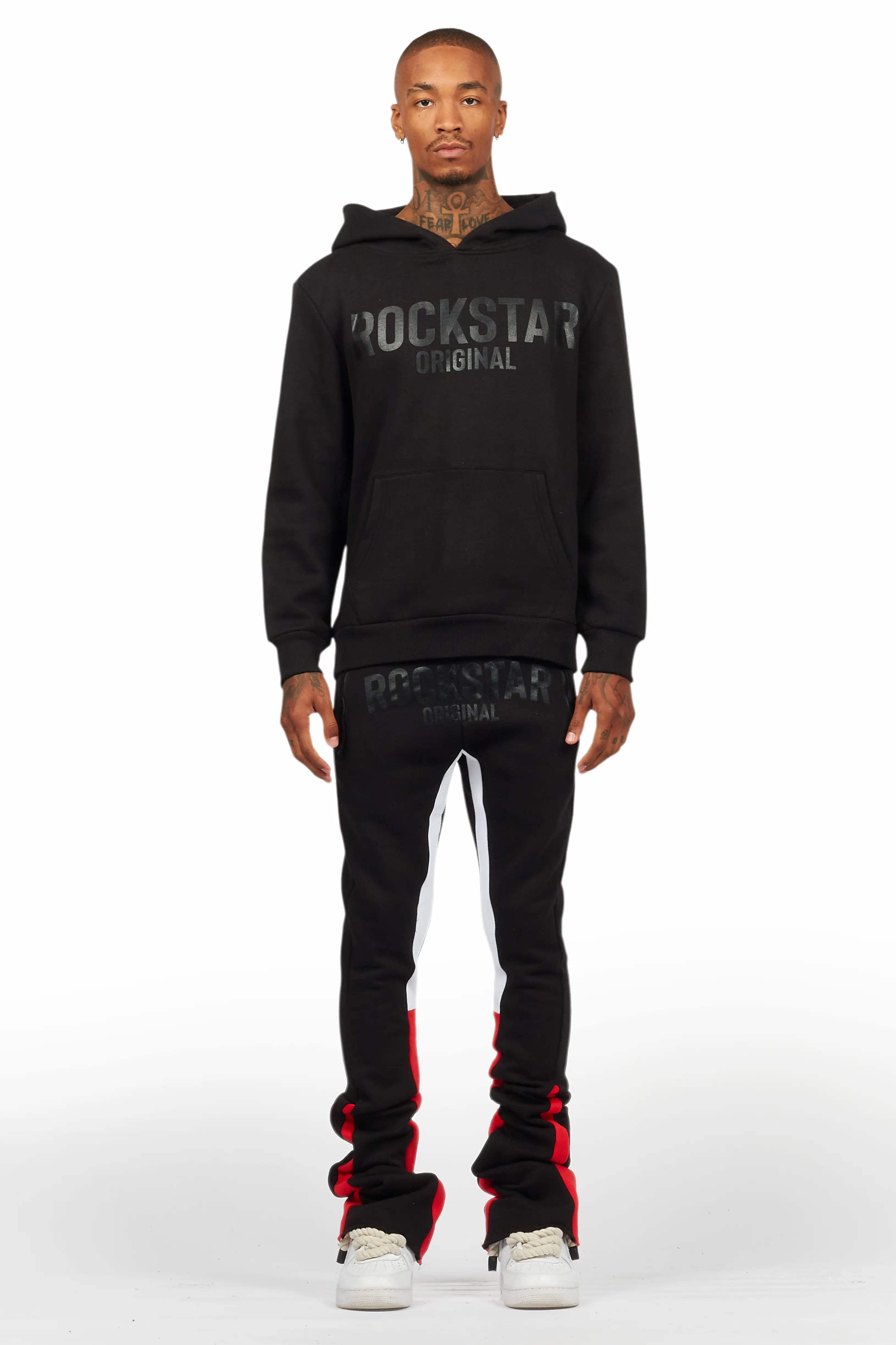 Sana Black/Black Hoodie/Stacked Flare Track Pant Set