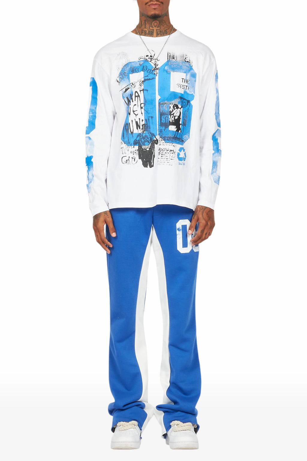 Grill White/Royal Long Sleeve T-Shirt/Baggy Pant Set