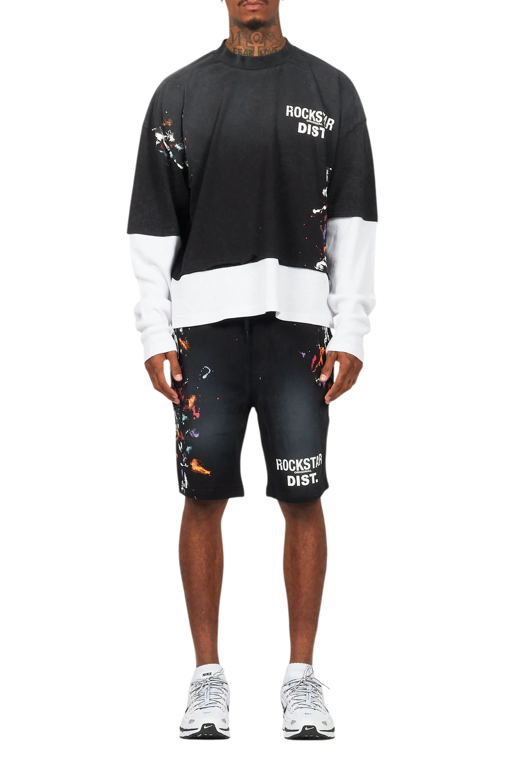 Darien Black Double Layer T-Shirt Short Set