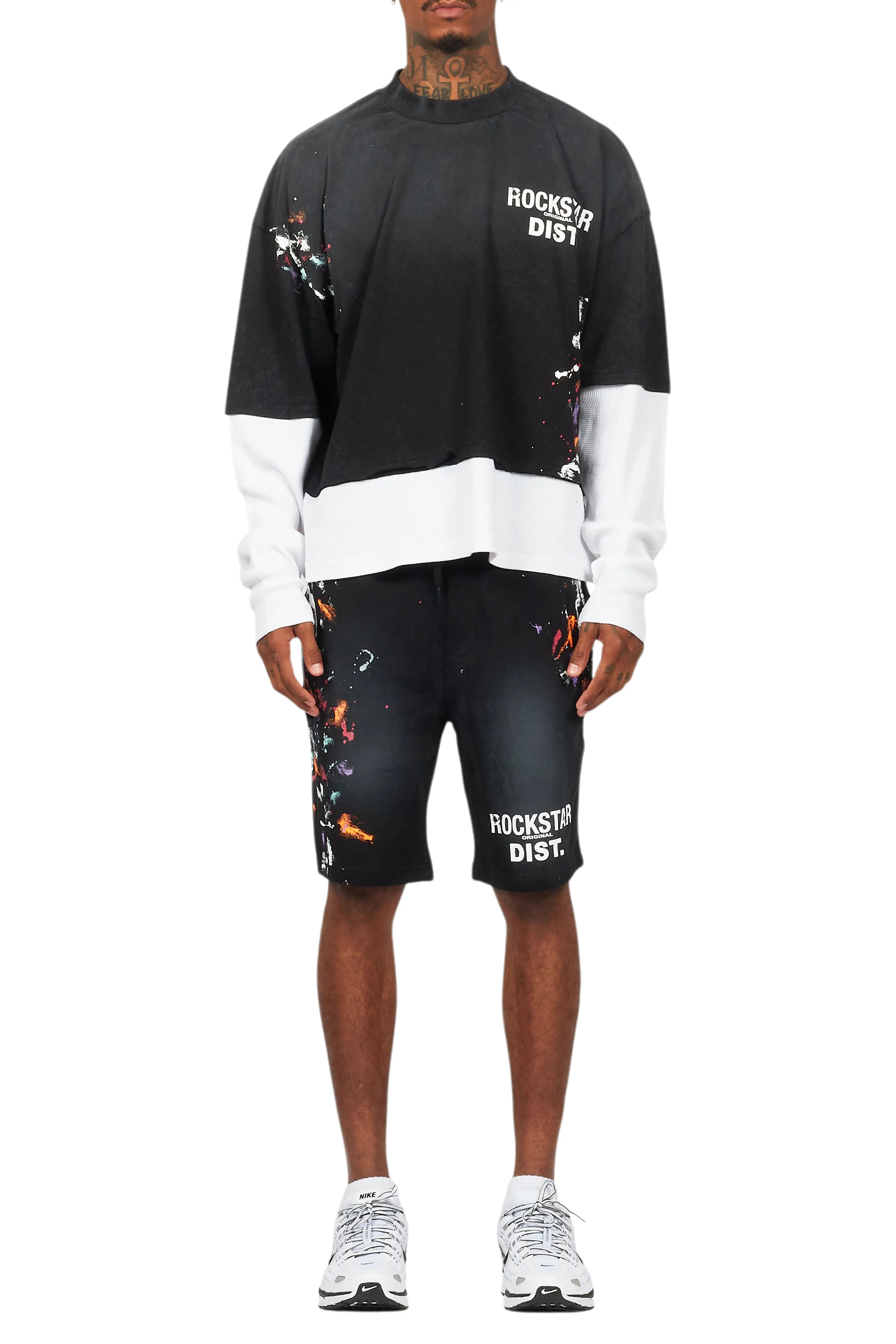 Darien Black Double Layer T-Shirt Short Set