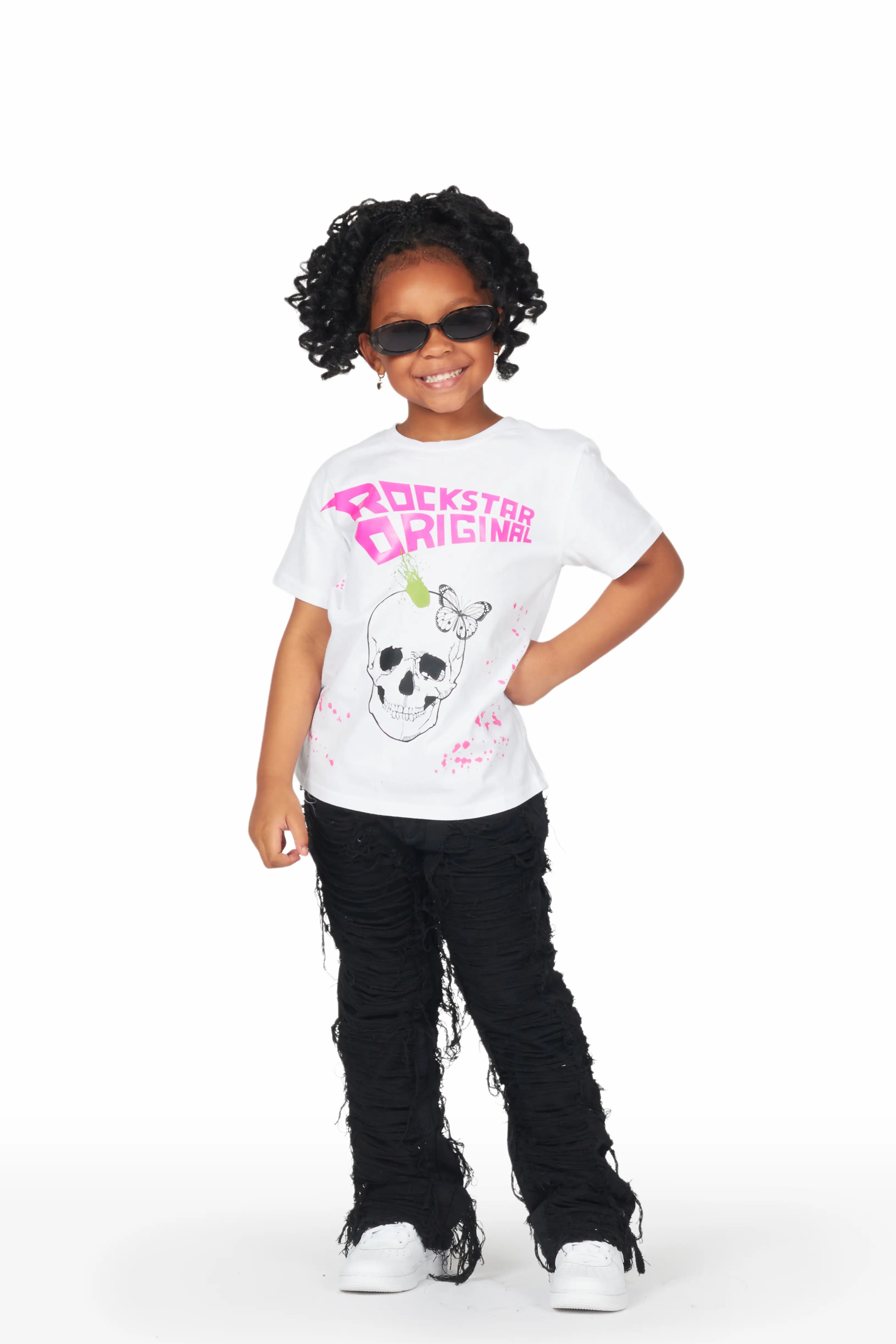 Girls Concetta Jet Black Stacked Flare Jean