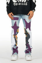 Savage Blue Patchwork Stacked Flare Jean