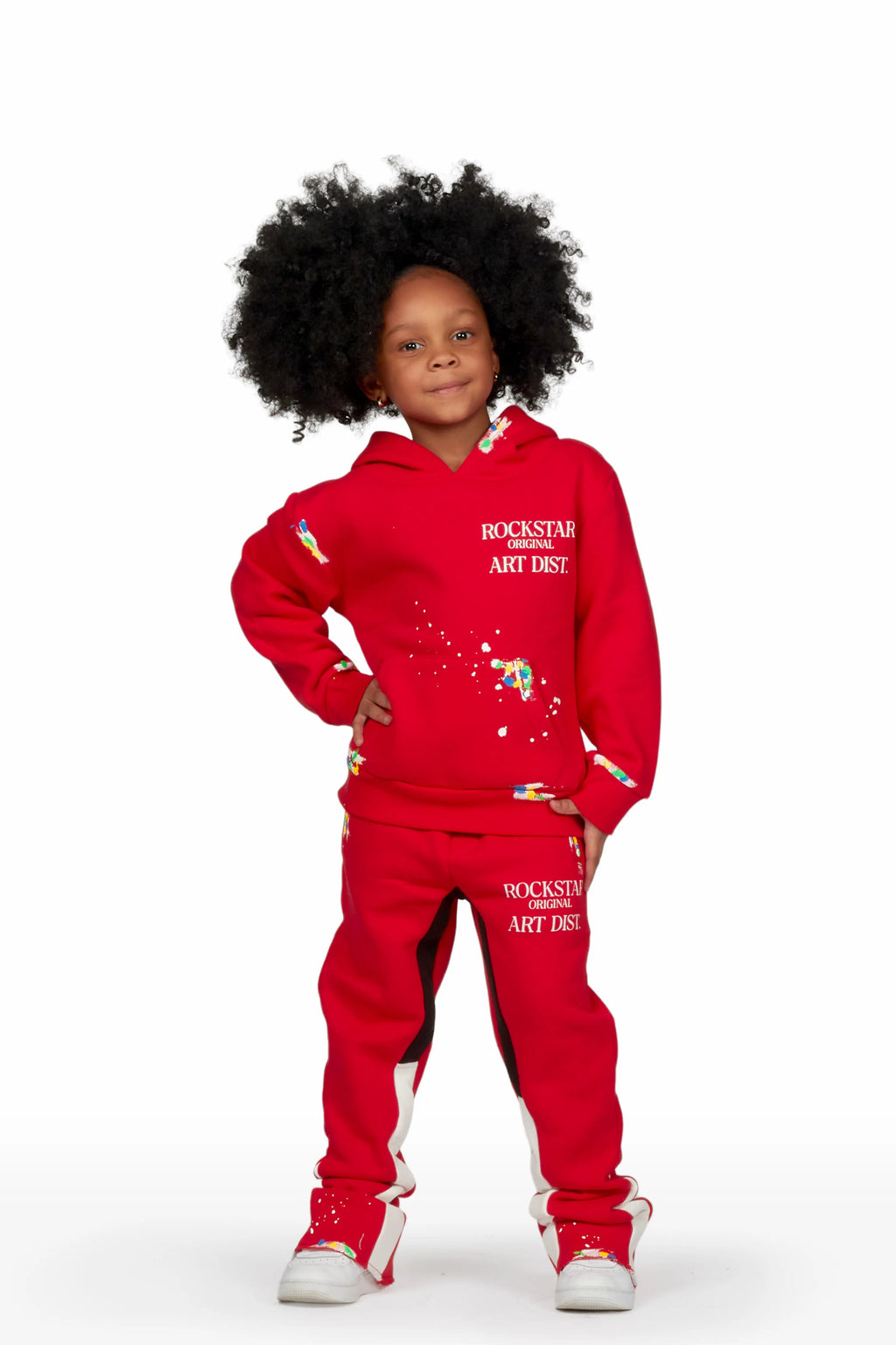 Girls Artie Red Hoodie Stacked Flare Track Set