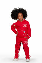 Girls Artie Red Hoodie Stacked Flare Track Set
