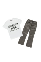 Boys Koen White T-Shirt/Stacked Flare PU Jean Set