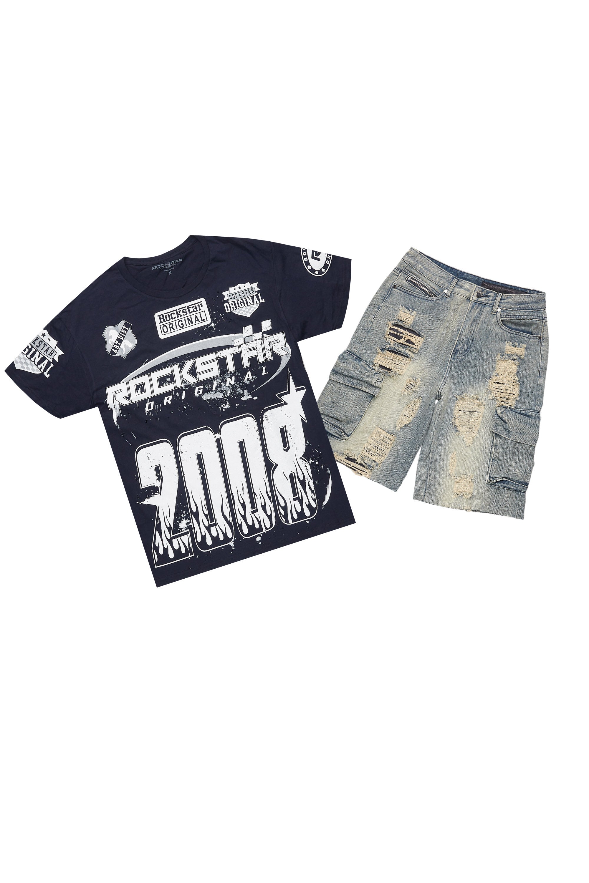 Amos Navy T-Shirt/Denim Short Set