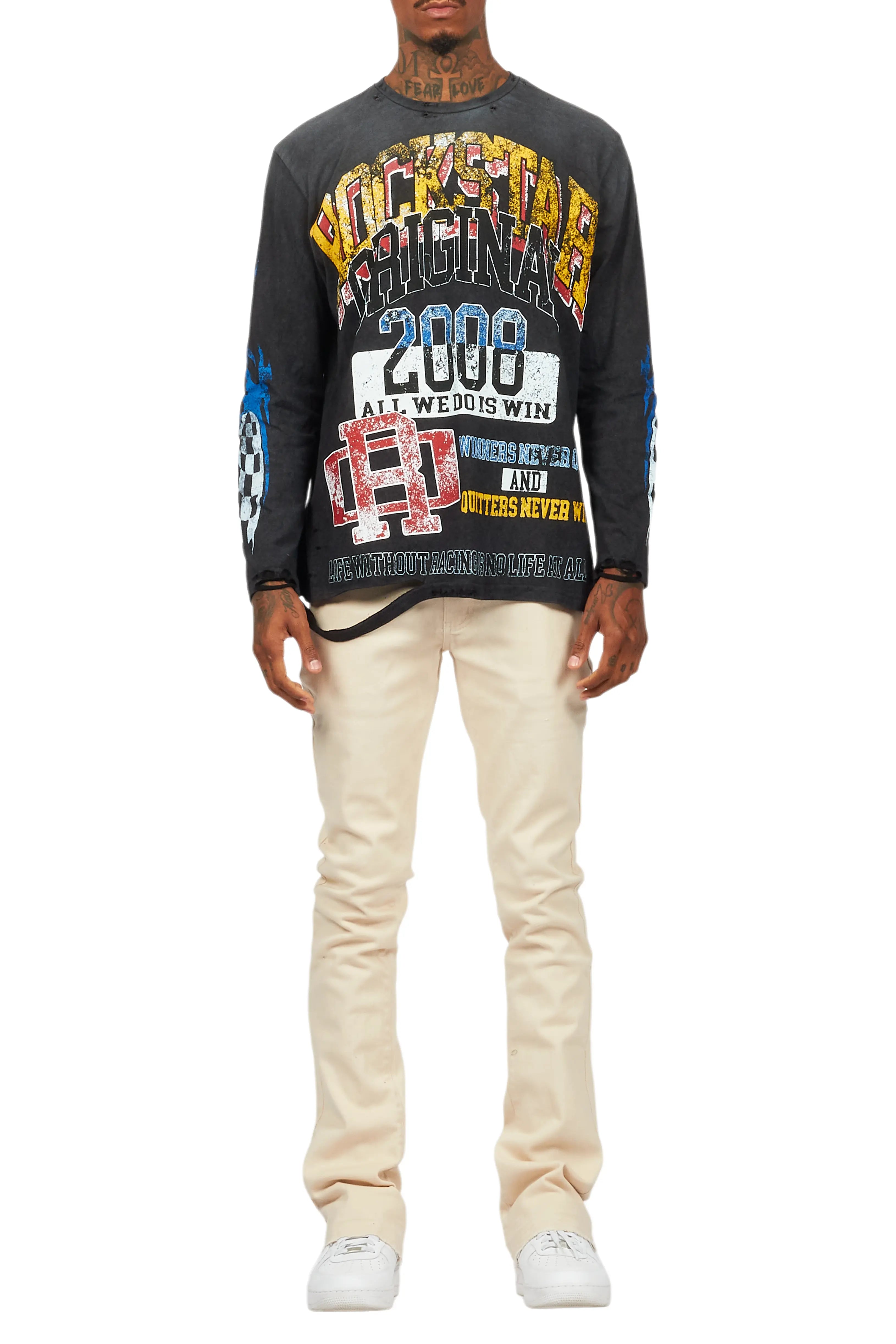 Dag Beige Stacked Flare Jean