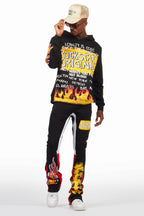 Beno Black/Yellow Stacked Flare Hoodie Track Set