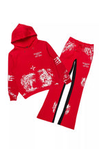 Filip Red/White Hoodie/Baggy Stacked Track Pant Set