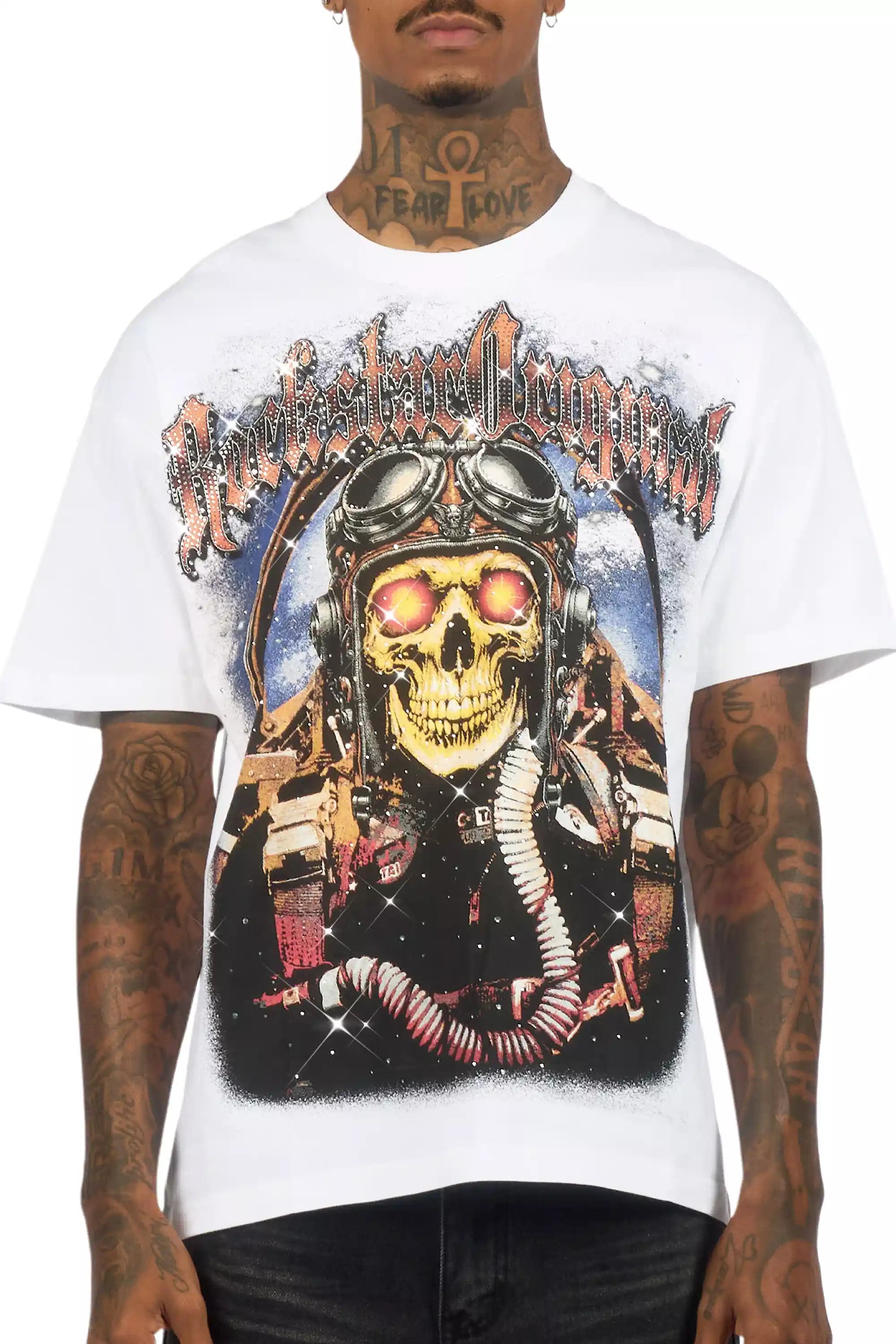 Airhart White Graphic Rhinestone T-Shirt