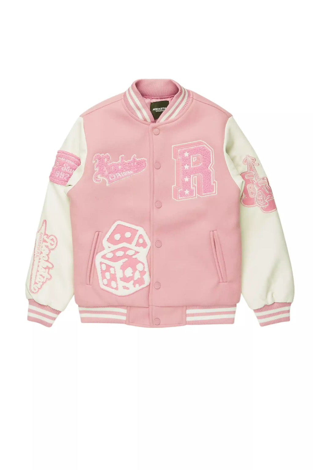 Girls Rosalyn Pink/White Varsity Jacket