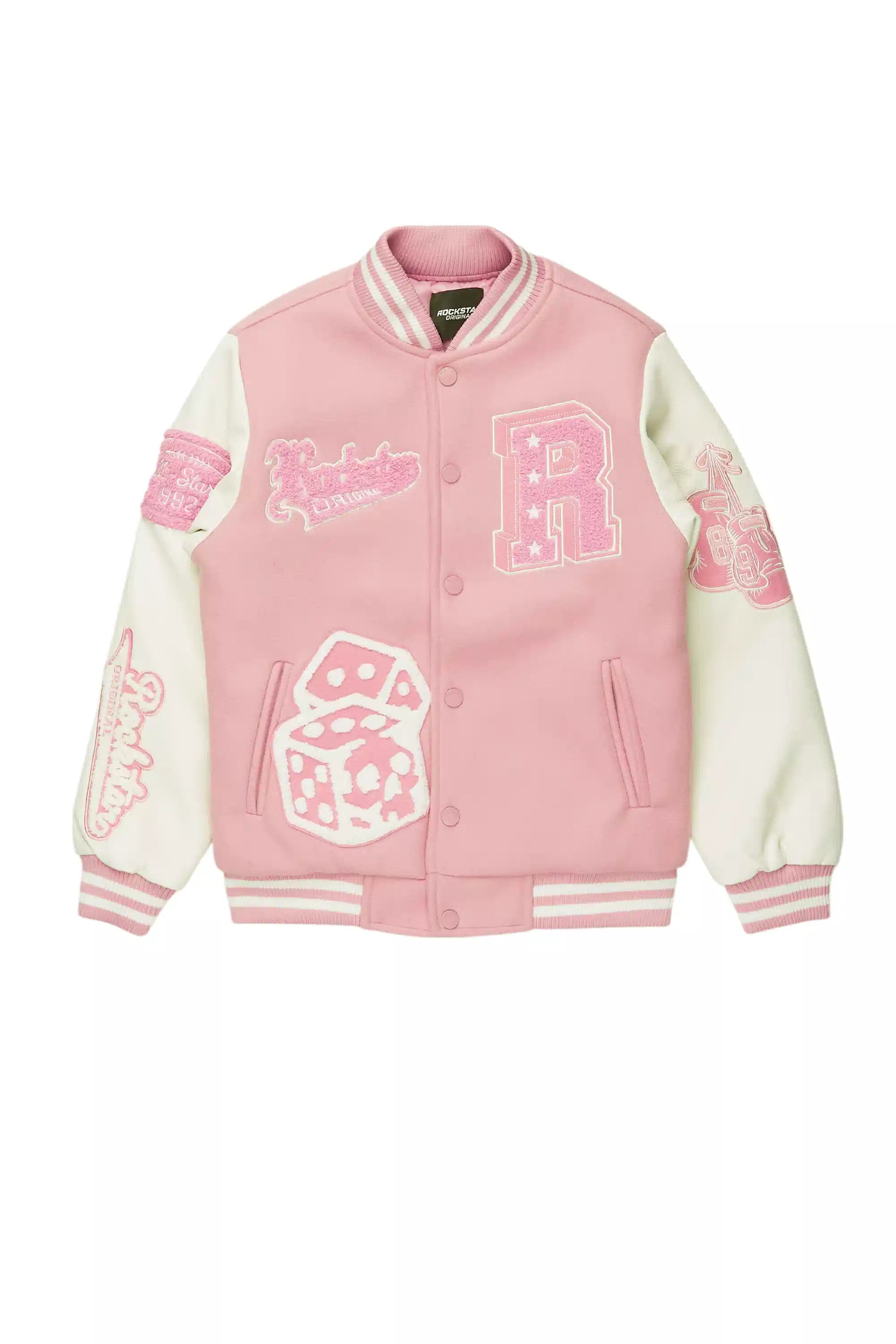 Girls Rosalyn Pink/White Varsity Jacket
