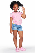 Girls Maali Pink T-Shirt/Denim Short Set
