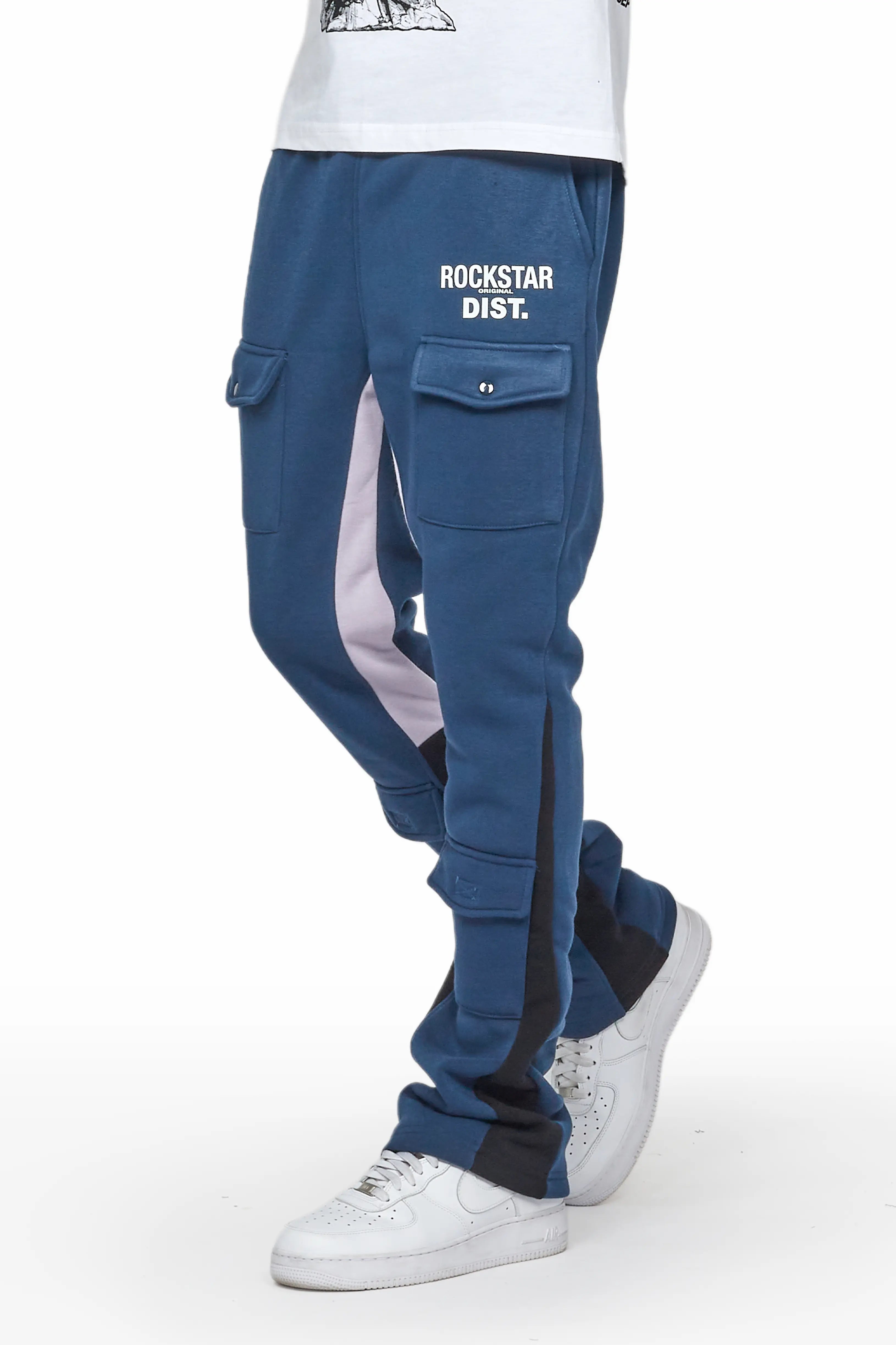 Joncarlo Navy Stacked Flare Track Pant