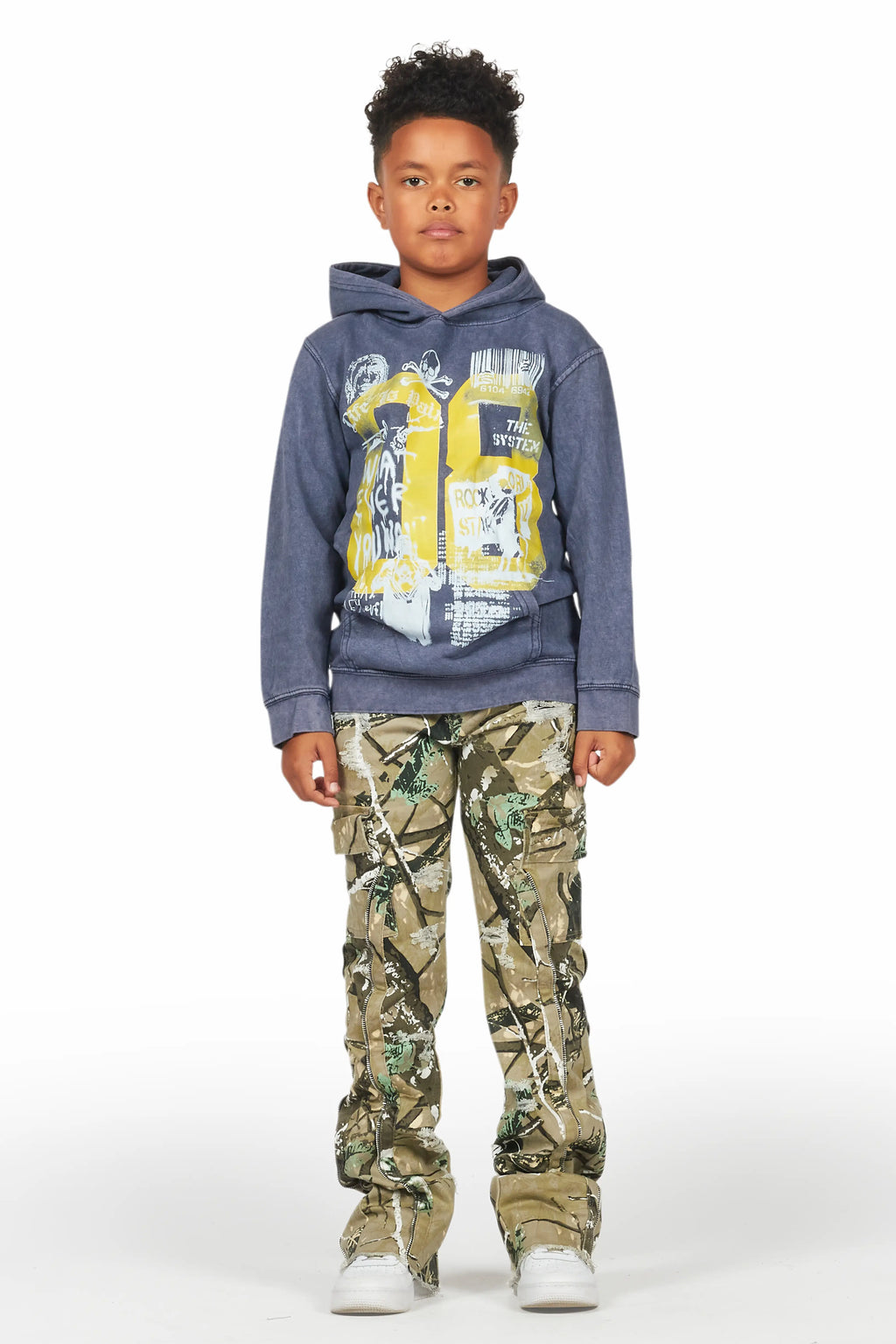 Boys Beau Vintage Navy Hoodie & Hutch Tree Camo Stacked Jean Set