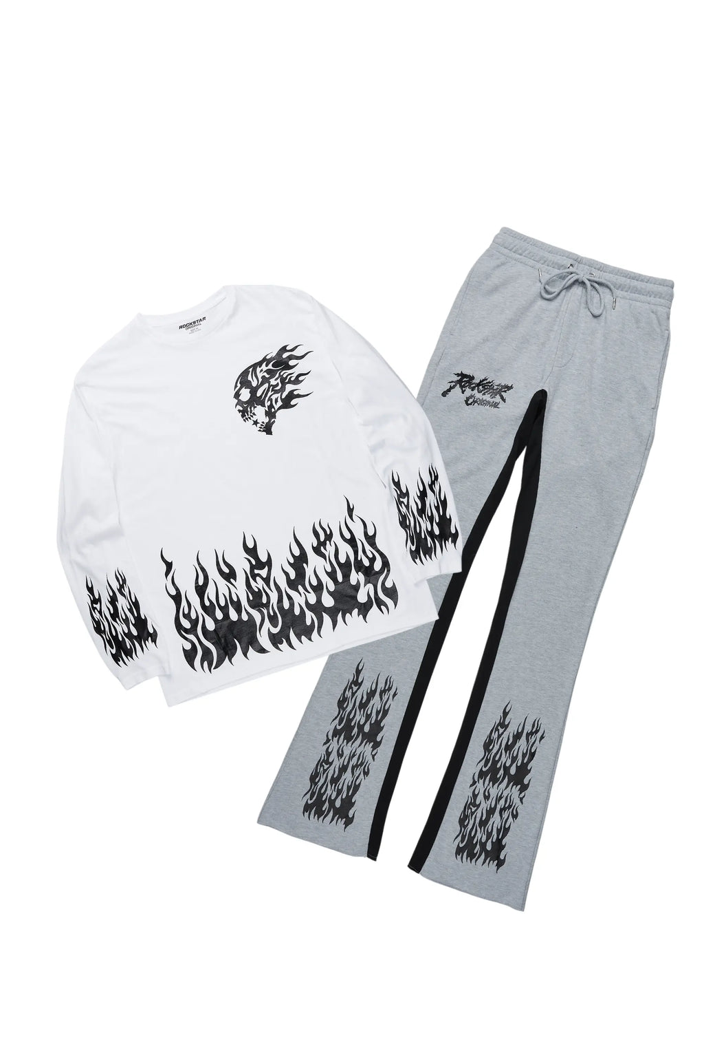 Bubble White/Grey Long Sleeve T-Shirt/Baggy Pant Set