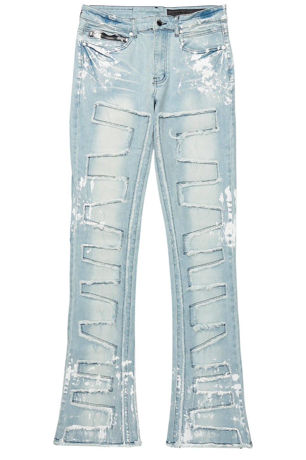 Kodak Blue/White Painter Stacked Flare Fringe Jean