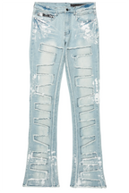 Kodak Blue/White Painter Stacked Flare Fringe Jean