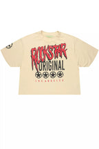 Wizzurd Beige/Red Boxy Crop T-Shirt