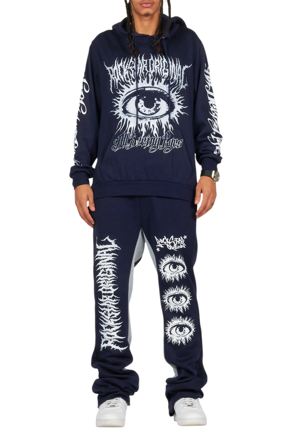All Seeing Eyes Navy Hoodie/Baggy Track Pant Set