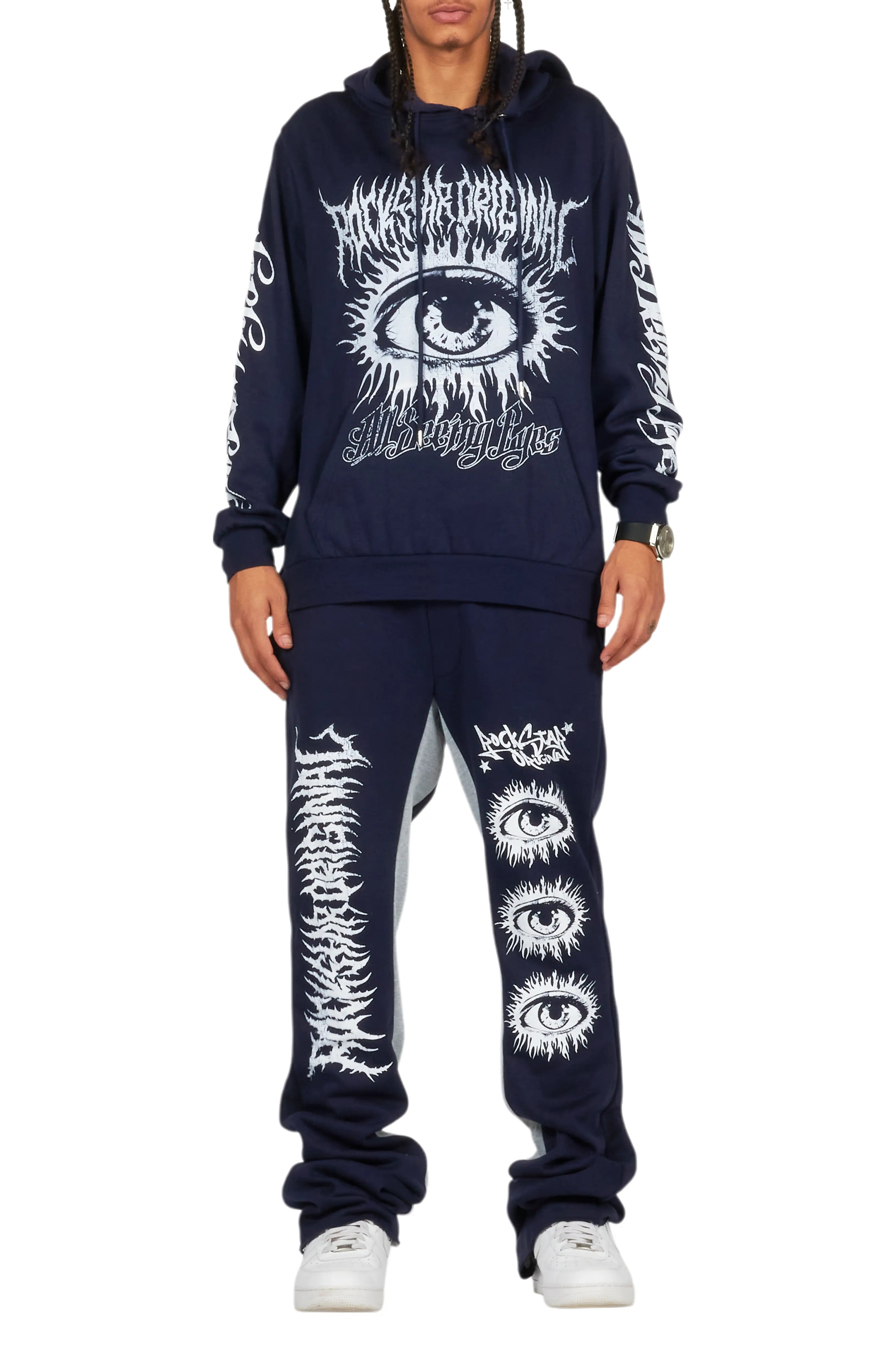 All Seeing Eyes Navy Hoodie/Baggy Track Pant Set