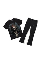 Boys Amina Black T-Shirt/Stacked Baggy Flare Pant Set