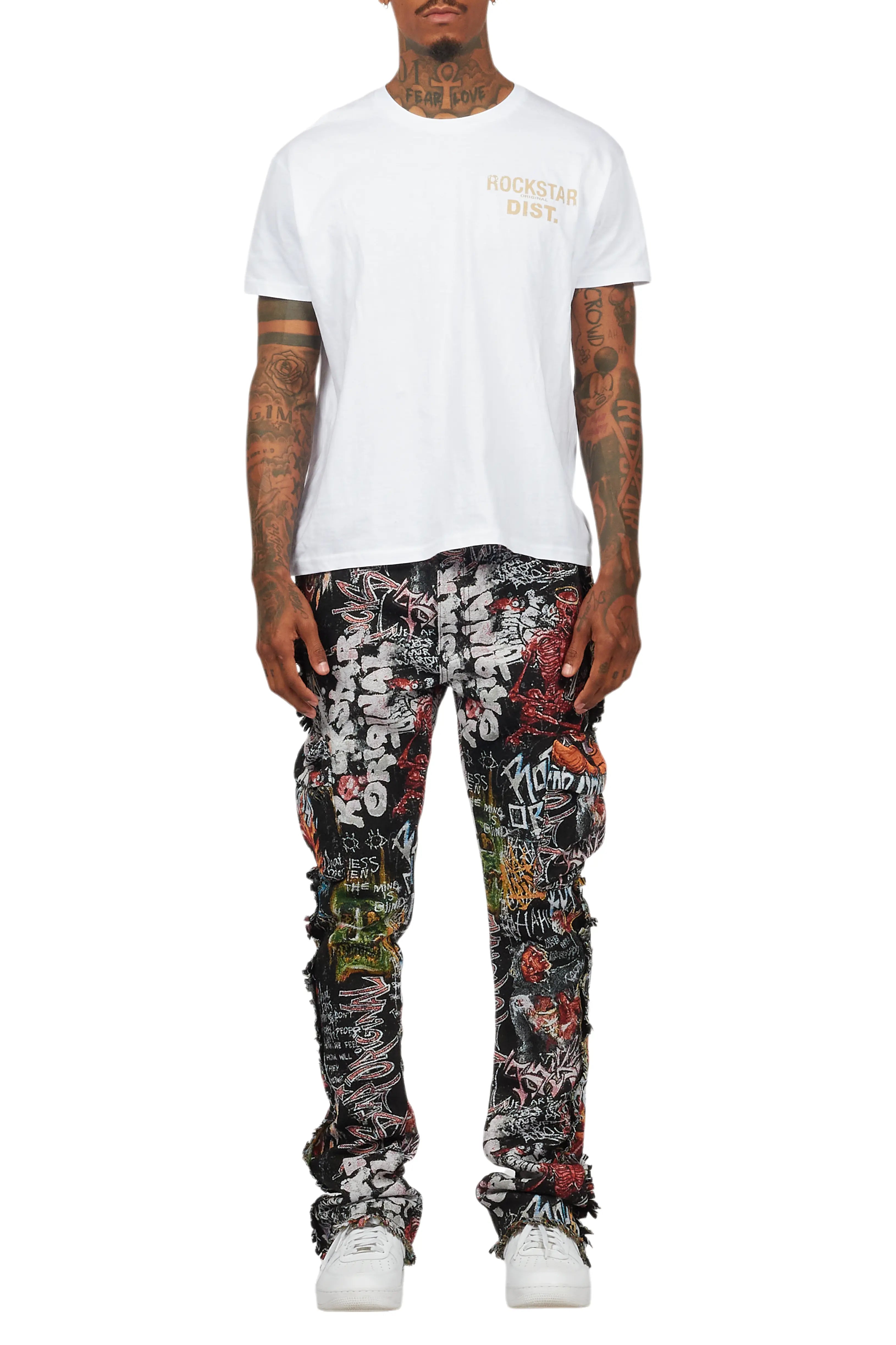 Jari Multi Stacked Tapestry Flare Jean