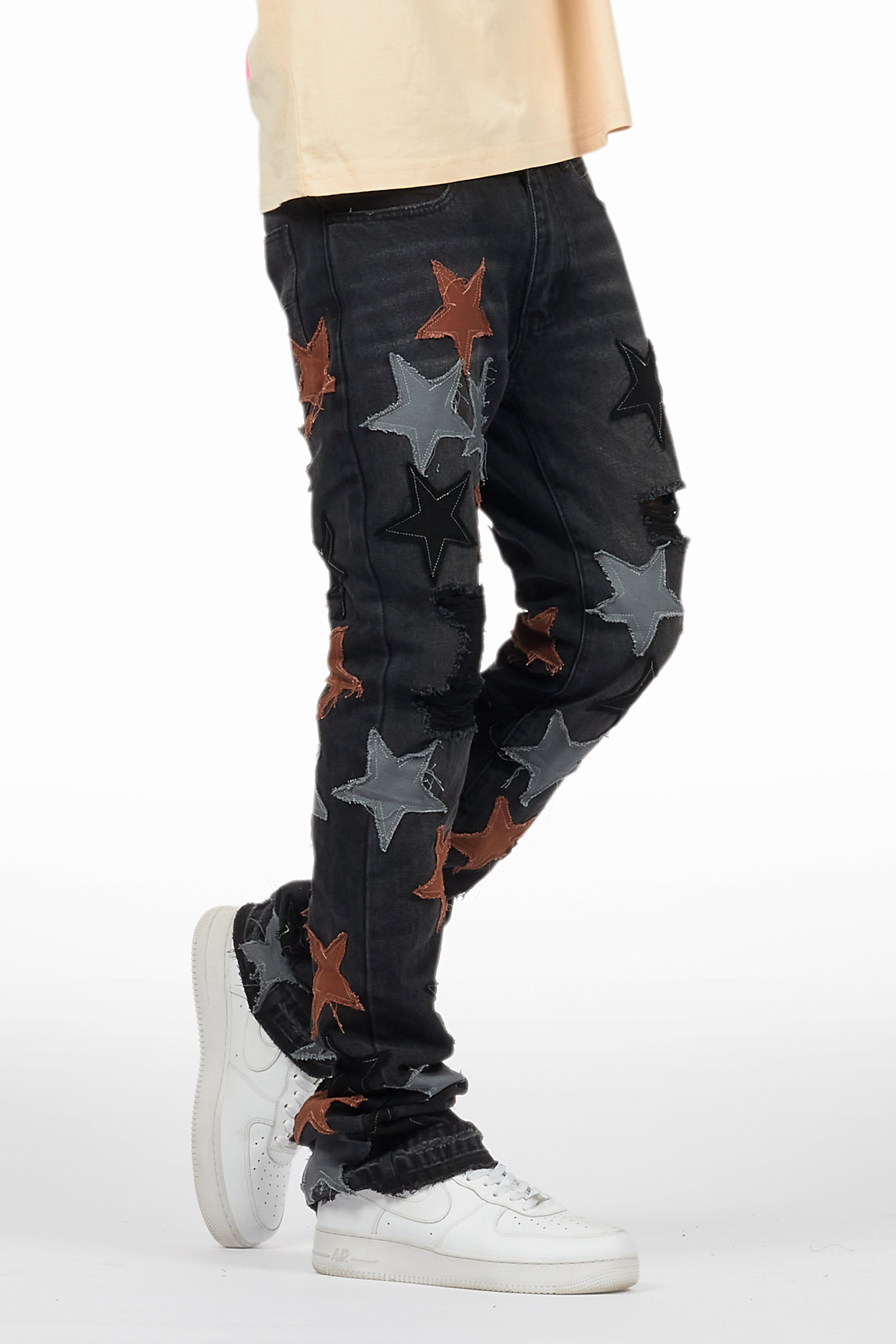 StarLane Dark Grey Stacked Flare Jean