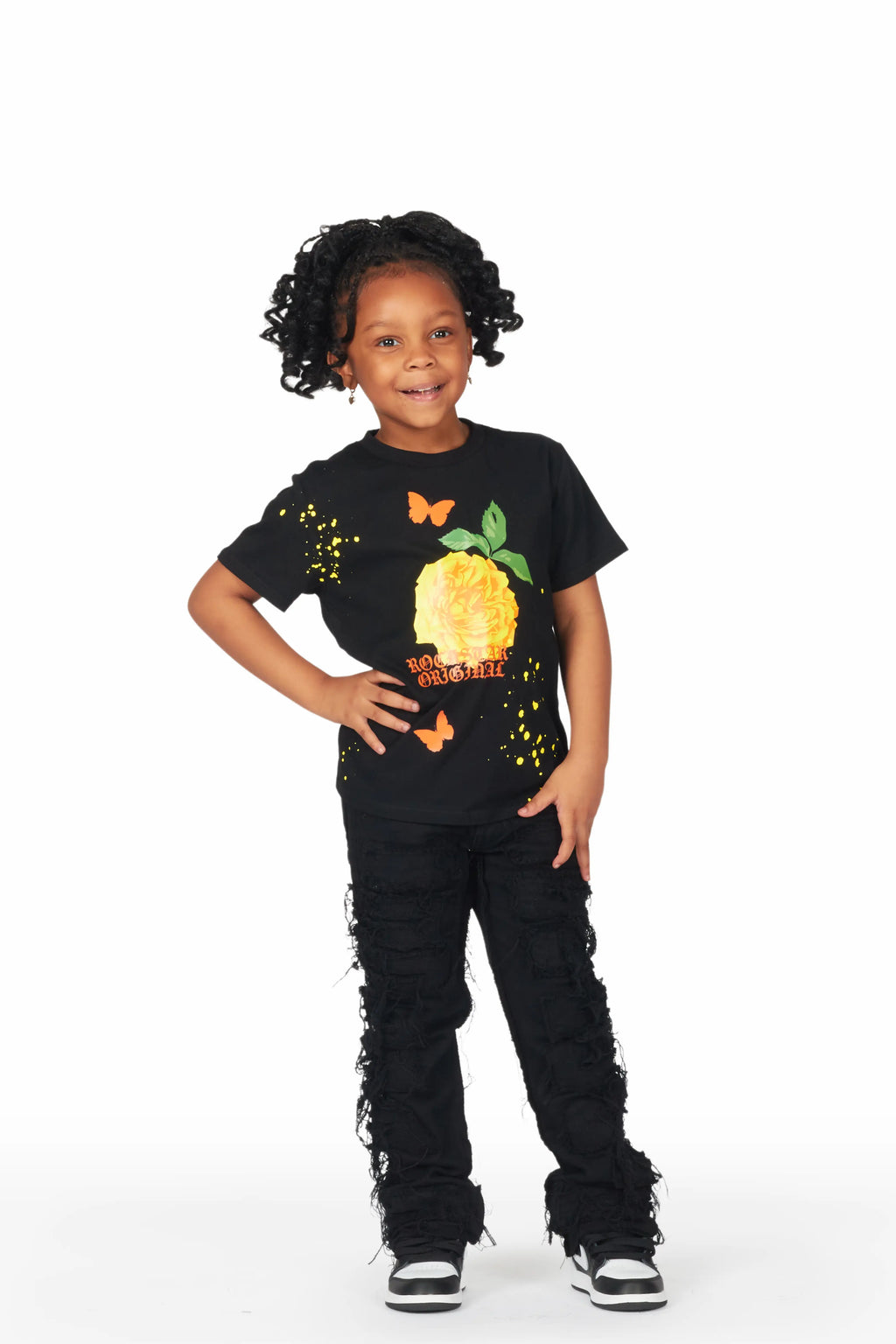 Girls Wanda Black Stacked Flare Jean