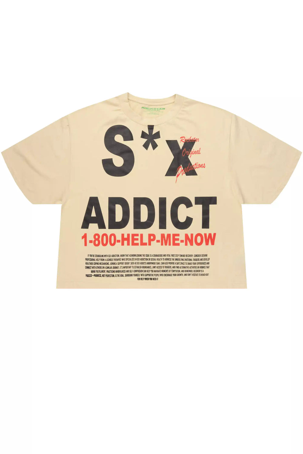 Addict Beige/Black Boxy Crop T-Shirt