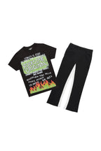 Boys Beno Black/Green T-Shirt/Stacked Flare Pant Set