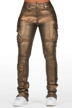 Teeoina Gold Coated Black Skinny Stacked PU Pant