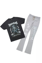 Exodus Charcoal Grey T-Shirt/Stacked Flare Track Pant Set